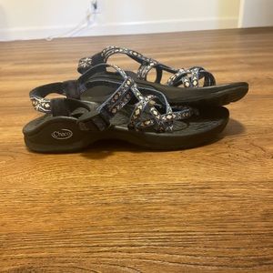 Blue and yellow chacos size 10